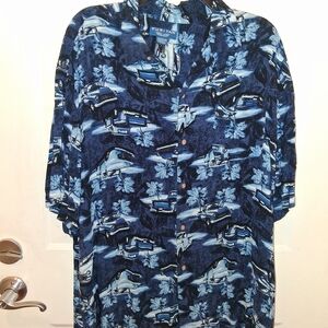 Puritan Navy Hawaiian Shirt with Car Design